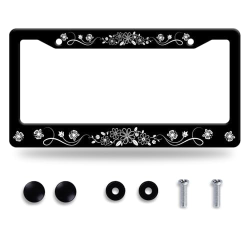 Daisy Butterfly License Plate Frame Stainless Steel Decoration 12.3"x6.3"
