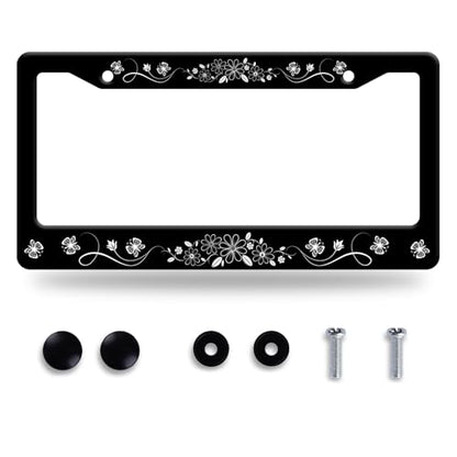 Daisy Butterfly License Plate Frame Stainless Steel Decoration 12.3"x6.3"