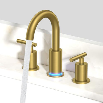 Bathroom Sink Faucet 3 Hole Gold 8 Inch Widespread