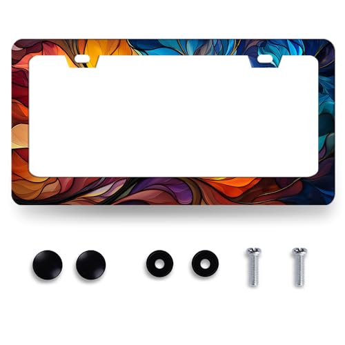 Stainless Steel Colorful Abstract Leaf License Plate Frame 12.3 x 6.3 Inch