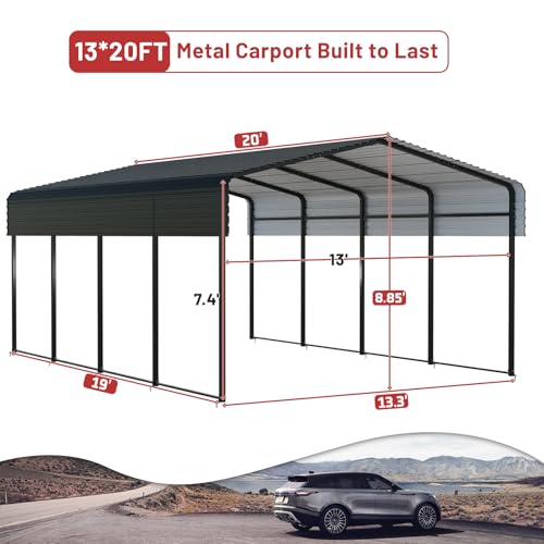 Metal Carport 13 x 20 FT with Heavy Duty Frame & Galvanized Steel Roof