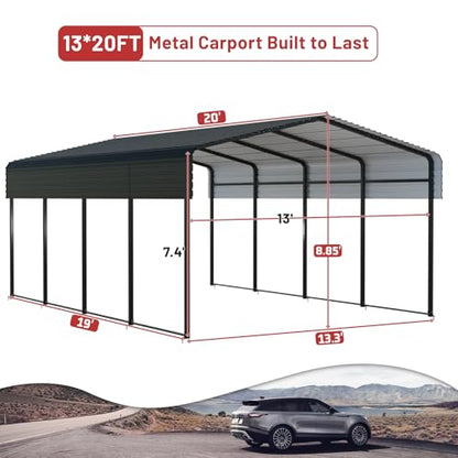 Metal Carport 13 x 20 FT with Heavy Duty Frame & Galvanized Steel Roof