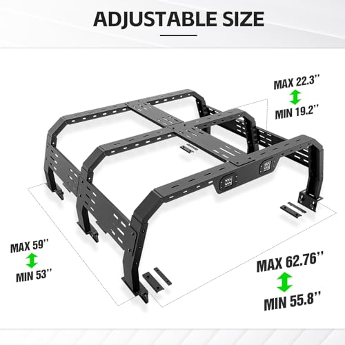 19.2 22.3" Hight Bed Racks Truck Cargo Carrier with 2 LED Lights Compatible with Tacoma