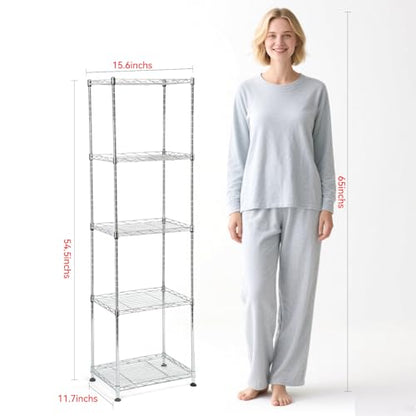 Chrome Small 5 Tiers Wire Shelving NSF Certified. Adjustable Storage Rack for Kitchen