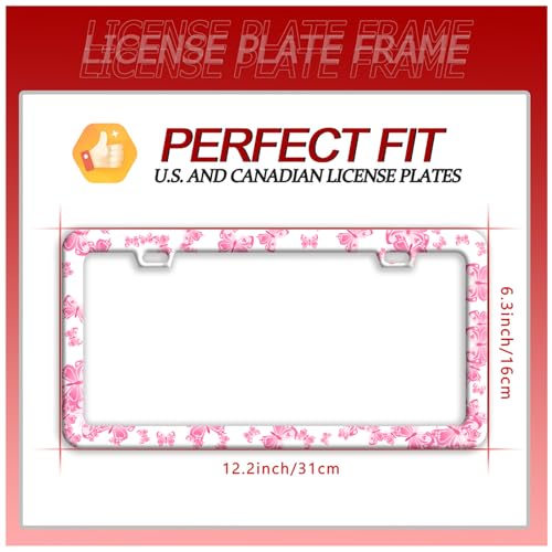 Pink Butterfly Animal Stainless Steel License Plate Frame for US Cars Decor
