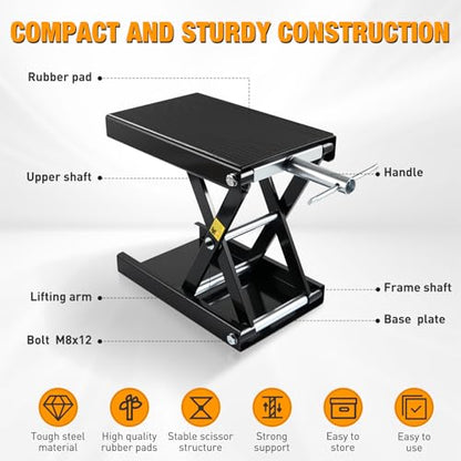 Motorcycle Lift Jack 1100 LBS Motorcycle Scissor Jack Stand Lift with Wide Deck Crank Handle 3.4"