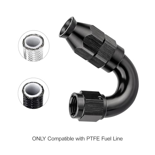 4AN 150 Degree PTFE One Piece Full Flow End Hose Fitting Aluminum Black
