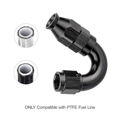 4AN 150 Degree PTFE One Piece Full Flow End Hose Fitting Aluminum Black