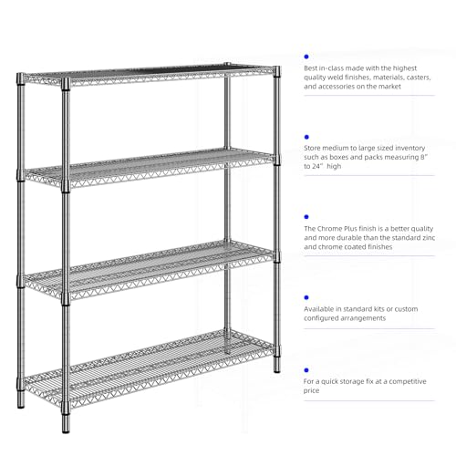 2800 LBS 59" W 4 Tier Storage Shelves Rack Metal Wire Shelving Unit (4 Count)