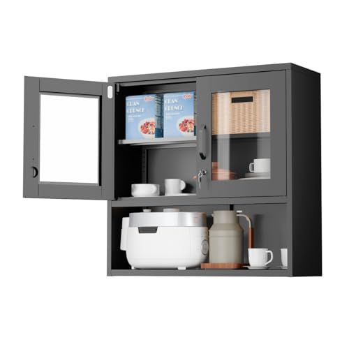 Metal Wall Cabinet with Locking Glass Doors