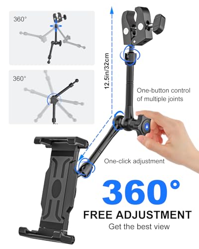 Rearview Mirror Tablet Holder for Car [Metal Magic Arm] Universal Metal Clip Rear View Mirror Tablet Mount