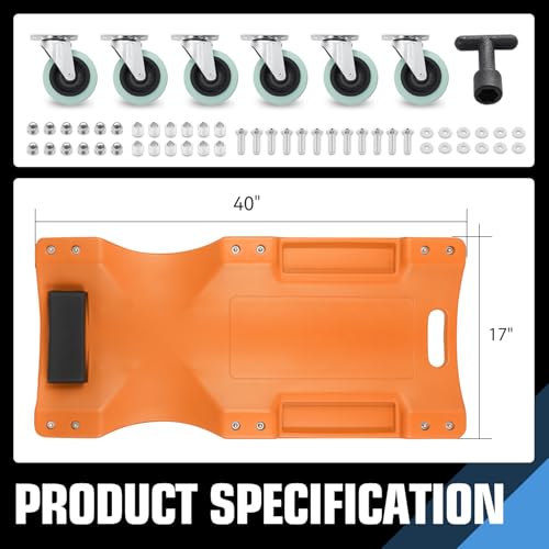 40" L X 19" W Vehicle Repair Low Profile Plastic Rolling Garage Shop Creeper with Padded Headrest