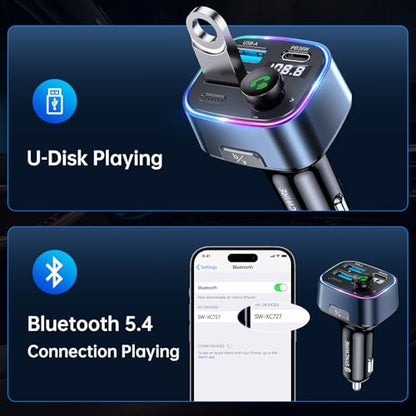 Bluetooth 5.4 FM Transmitter Car Adapter 48W