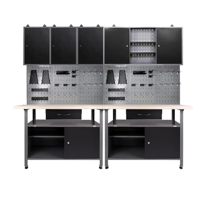 Garage Tool Storage Cabinet Workbench Desk with Wood Top