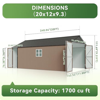 12'x20' Carport Shed Outdoor Metal Storage Sheds