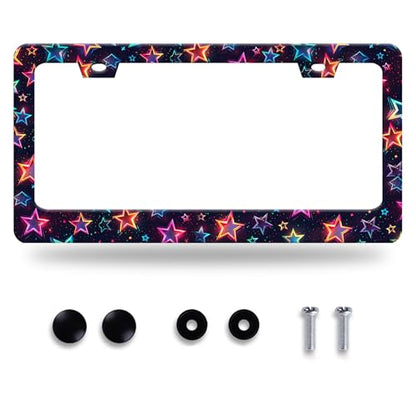 Colorful Stars License Plate Frame Stainless Steel Accessory 12.3x6.3 Inch