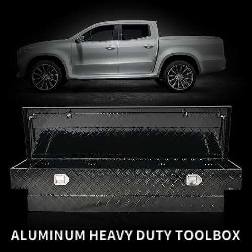 69 Inch Heavy Duty Aluminum Tool Box Wide Utility Trailer Stripes Plated