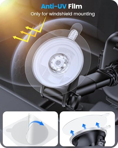 3-in-1 Car Phone Mount for Dashboard, Windshield & Air Vent – Strong Suction Cup Holder with Adjustable Arm & 360° Rotation – Universal Car Cell Phone Holder for iPhone & Android Smartphones