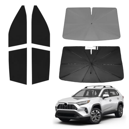 Windshield Sun Shade Umbrella for Toyota RAV4 2019 2020 2021 2022 2023 2024 2025 Rear Window Shades 100% UV Protection and Blackout Privacy 5PCS Car Window Covers Accessories (5 Count)