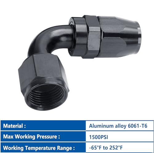 Swivel 6AN Fitting 90 Degree For CPE Braided Hose End Black 2Pcs (2 Count)