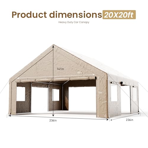 20×20 FT Storage Shelter Outdoor Gable Roof Carport with Removable Side Walls