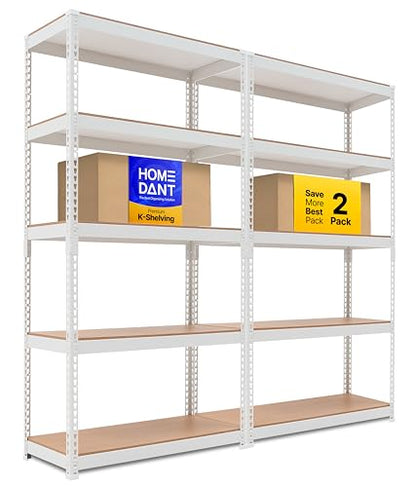 35.9" W 5 Tier Heavy Duty Garage Shelving Adjustable Metal Rack Storage Shelves Standing Shelf Unit Organizers Pantry Closet White 2Pack