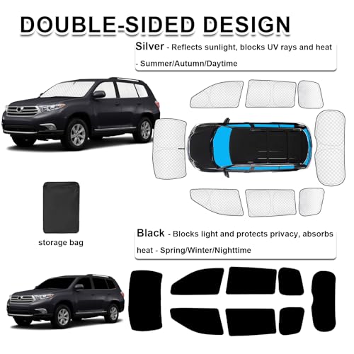 8pcs Thicken Car Sun Shades for Toyota Highlander 2008 (8 Count)