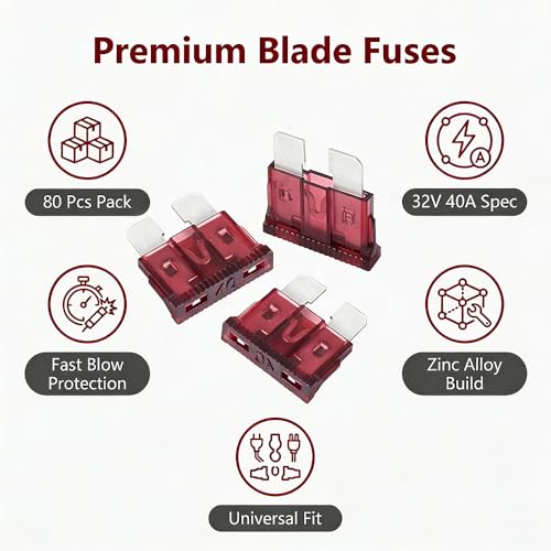 80Pcs) 40 Amp Standard Fuse, 40A Car Blade Fuses for Car/RV/Truck/SUV/Motorcycle/Boat