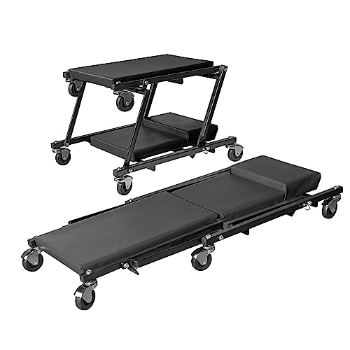 2-in-1 Foldable Garage Shop Creeper, 36" Black, 300 lbs Capacity, 6 Wheels, ATR6505B