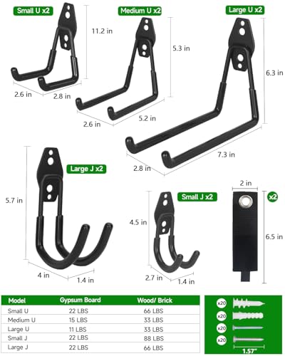 Garden Tool Organizer 48 inches with 18 Garage Wall Hooks in 9 Types (70.4 Ounce)