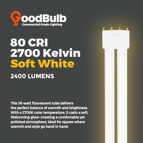 PLL36/827 | 36W 16.5" Twin Tube Compact Fluorescent Light Bulb | 4-pin 2G11 Base 2700K Soft White 2400 Lumen | 36000 Hour Long Life Biax | Pack of 10 (10 Count)