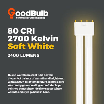 PLL36/827 | 36W 16.5" Twin Tube Compact Fluorescent Light Bulb | 4-pin 2G11 Base 2700K Soft White 2400 Lumen | 36000 Hour Long Life Biax | Pack of 10 (10 Count)