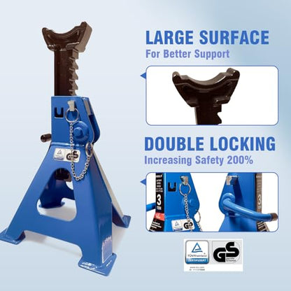 Car Jack Stands 2 Ton with Double Locking and Large Foot Base for Lifting Cars