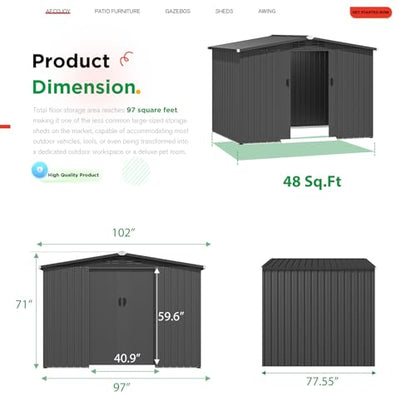 8x6 FT Galvanized Steel Outdoor Storage Shed