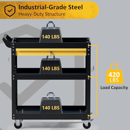 4 Tier Heavy Duty Rolling Tool Cart with Drawers & Pegboard