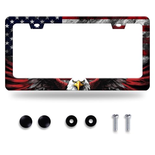 American Flag Eagle License Plate Frame Stainless Steel Holder12.3 x 6.3"