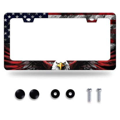 American Flag Eagle License Plate Frame Stainless Steel Holder12.3 x 6.3"