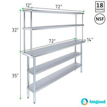 Stainless Steel Work Table with 2 Shelves & Overshelf