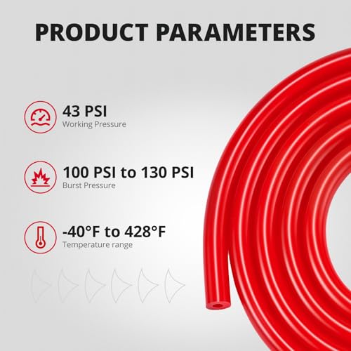 5/32 1/4 5/16 3/8 Silicone Vacuum Tubing Hose Line Kit 5FT 4PCS 130PSI Max Pressure Red (4mm 6mm 8mm 10mm)