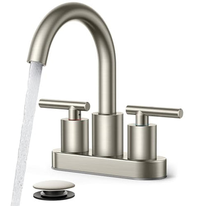 Bathroom Sink Faucet 3 Hole Brushed Nickel 4 Inch Centerset