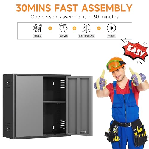 Metal Garage Wall Cabinet with 2 Doors and 1 Adjustable Shelf