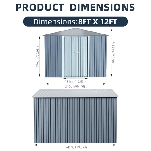 8X12FT Outdoor Metal Storage Shed