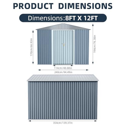 8X12FT Outdoor Metal Storage Shed