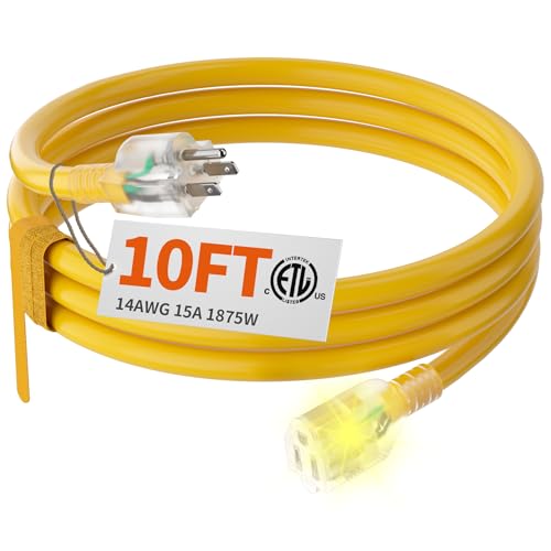14 Gauge Heavy Duty Outdoor Extension Cord 10 FT Waterproof