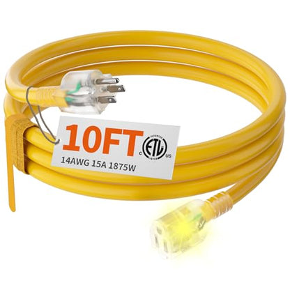 14 Gauge Heavy Duty Outdoor Extension Cord 10 FT Waterproof