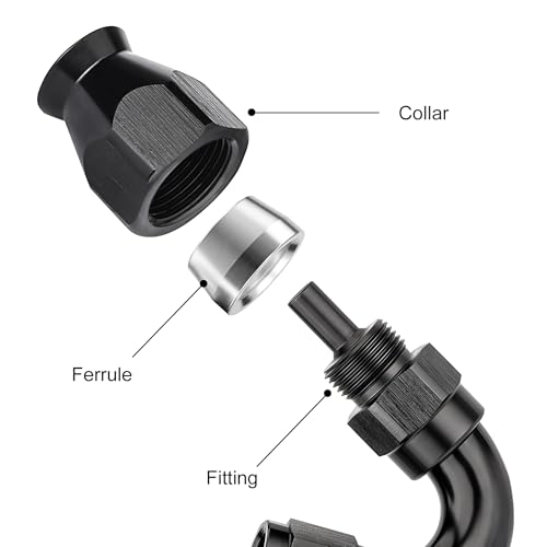 4AN 150 Degree PTFE One Piece Full Flow End Hose Fitting Aluminum Black