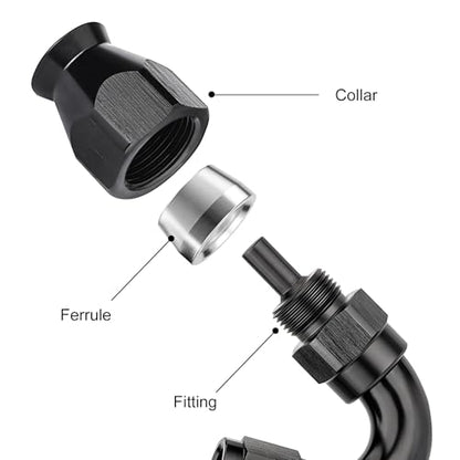 4AN 150 Degree PTFE One Piece Full Flow End Hose Fitting Aluminum Black