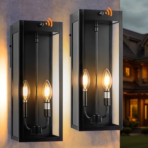 16 Inch Modern Dawn to Dusk Black Outdoor Light Fixtures 2 Pack (2 Count)