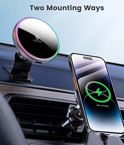 for Magsafe Car Mount Charger 15W LED RGB Car Phone Holder for Dash Vent