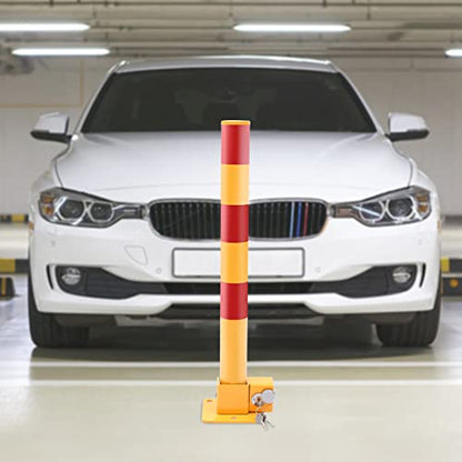 Spring Parking Post Wall Mount Parking Barrier with Lock Folding Metal Parking Obstacle Piles with Warning Stripes Driveway Parking Interceptor Bollard for Parking Lot